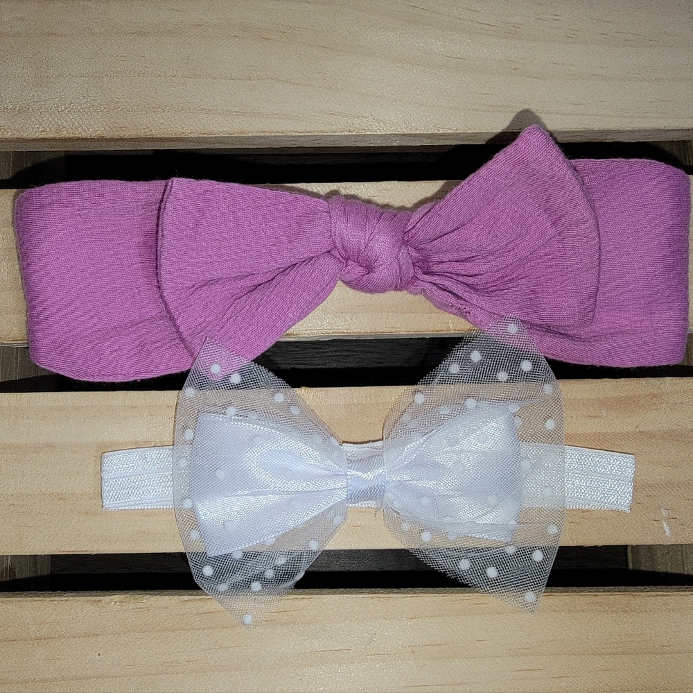 Baby Girl Headbands Set of 2 – White Polka Dot & Purple Bow – One Size